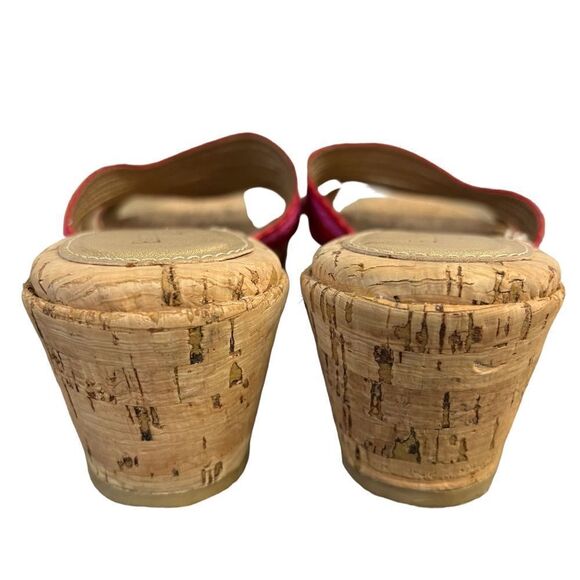 Eric Javits Wedge Sandals Womens 11 Raffia Braided Cork Slide Red Pink - Picture 5 of 9